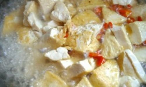 Making Spicy Braised Tofu with White Tofu